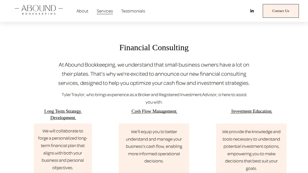 Abound Bookkeeping page
