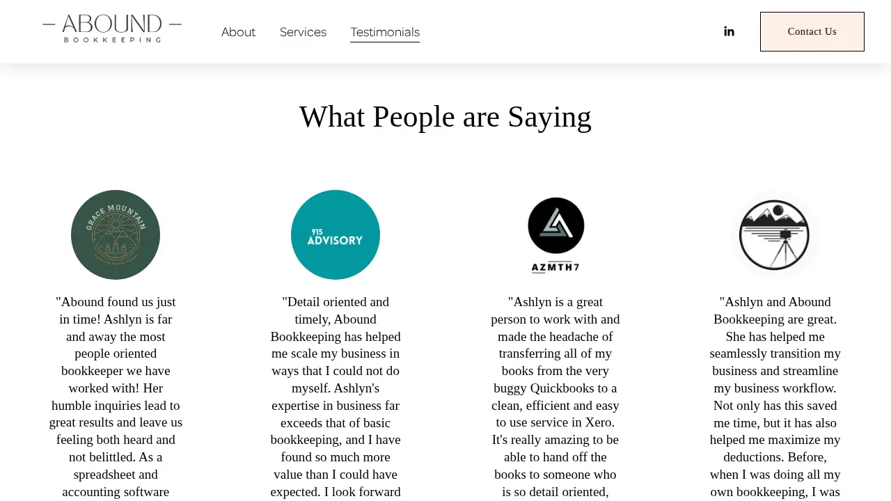 Abound Bookkeeping page