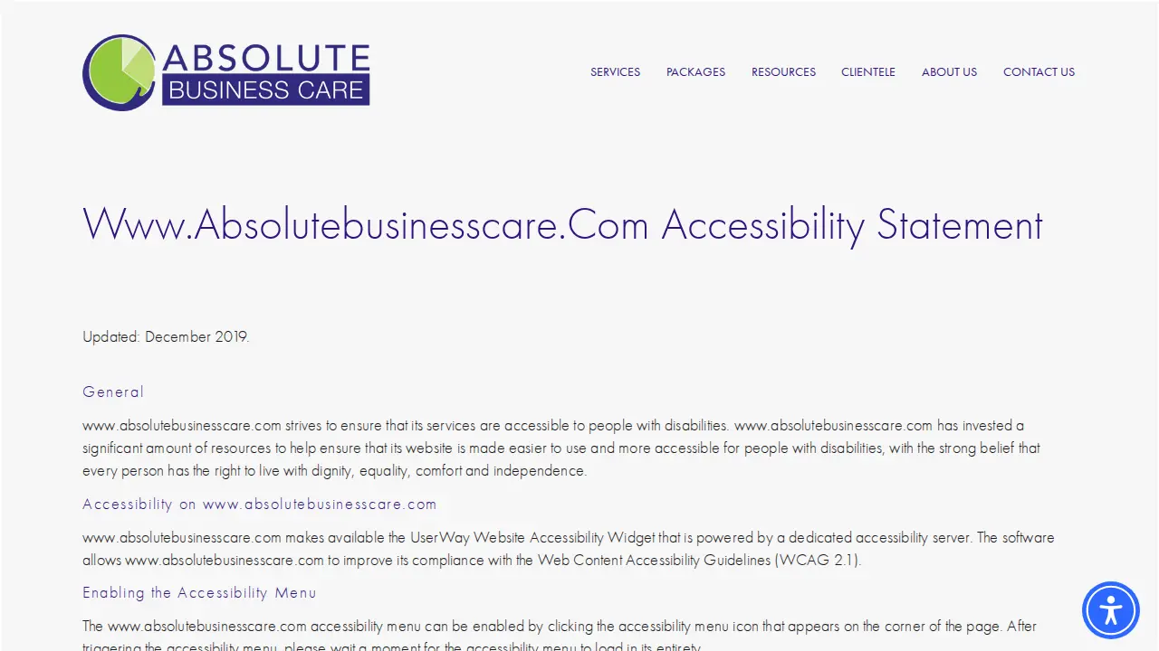 Absolute Business Care page