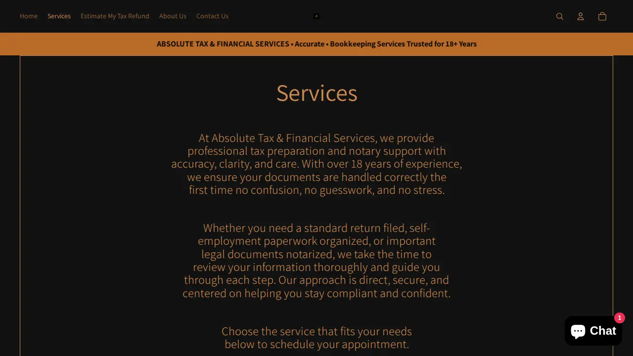 Absolute Tax and Financial Services page