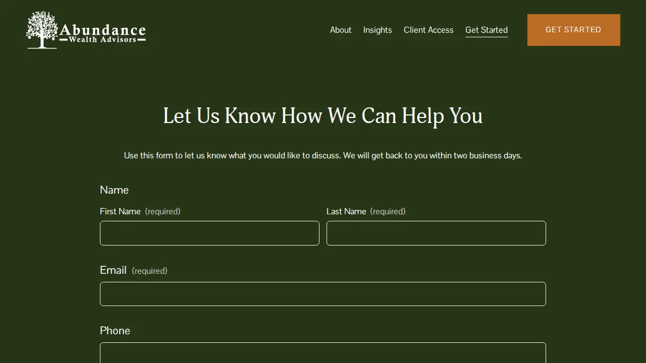 Abundance Wealth Advisors page