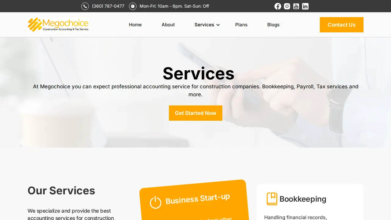 Megochoice - Construction Accounting page