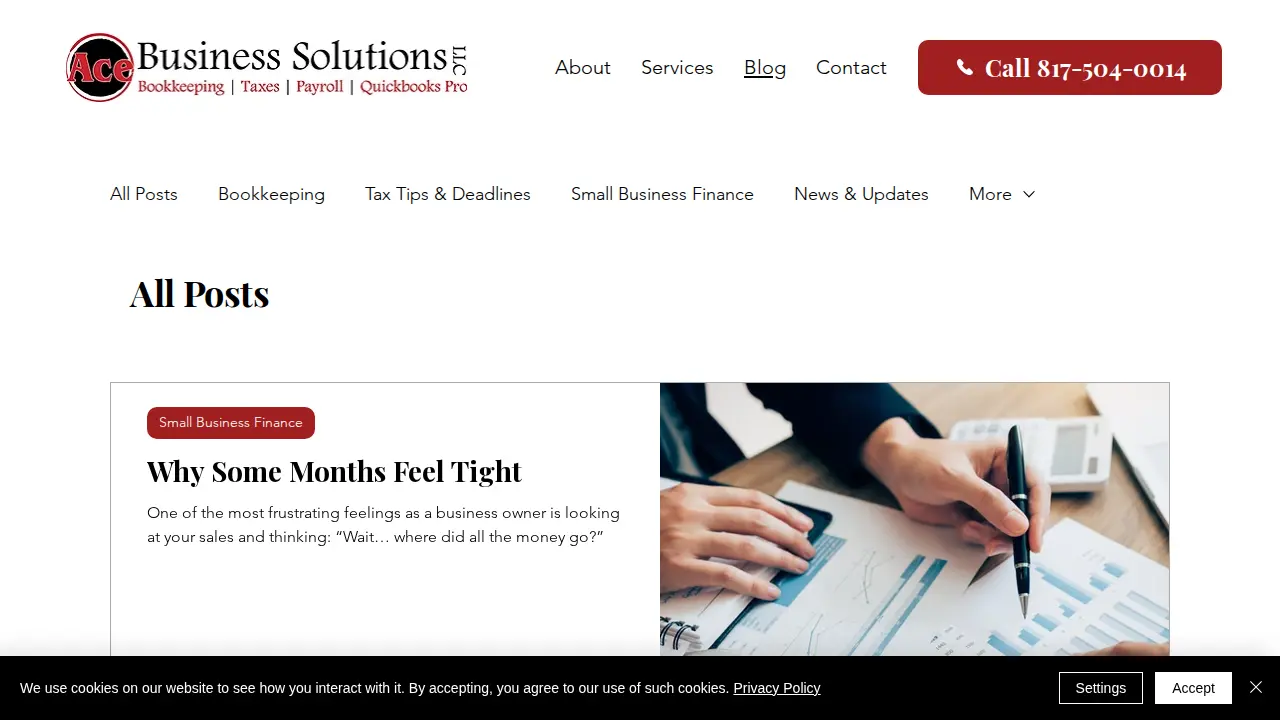 Ace Business Solutions page