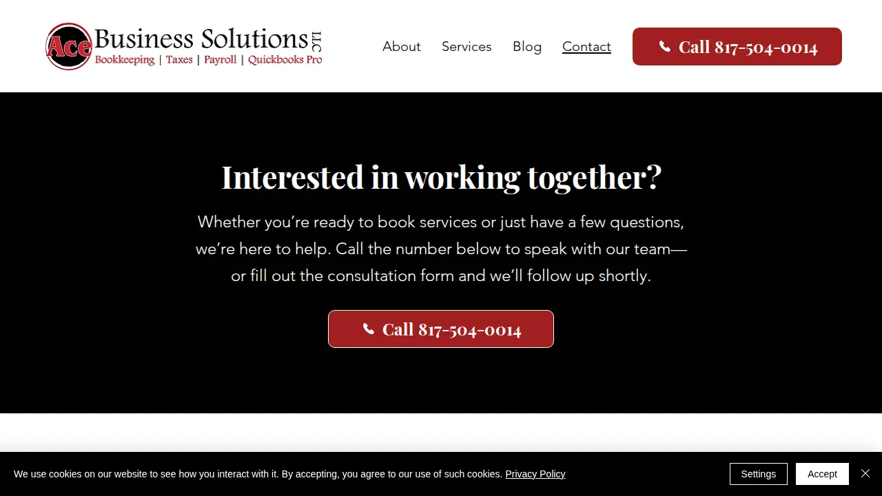 Ace Business Solutions page