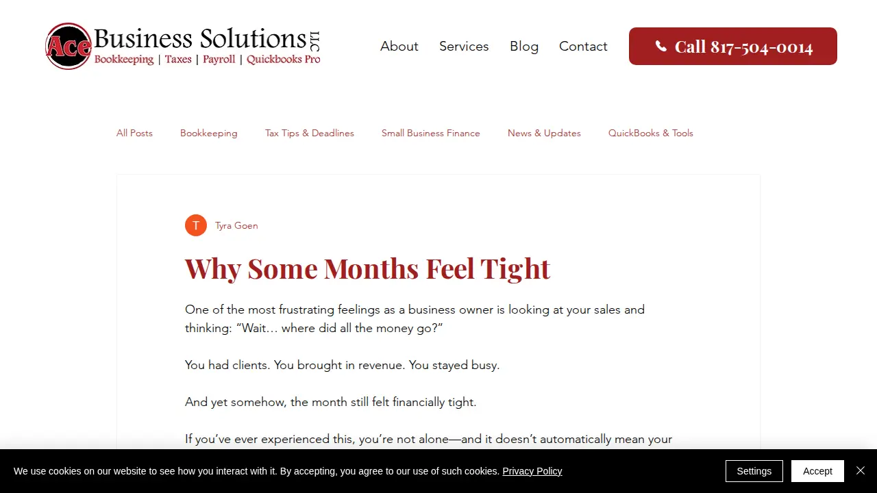 Ace Business Solutions page