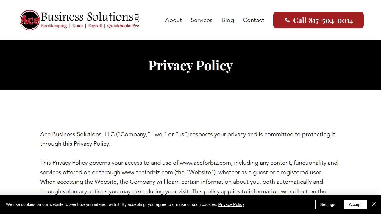 Ace Business Solutions page