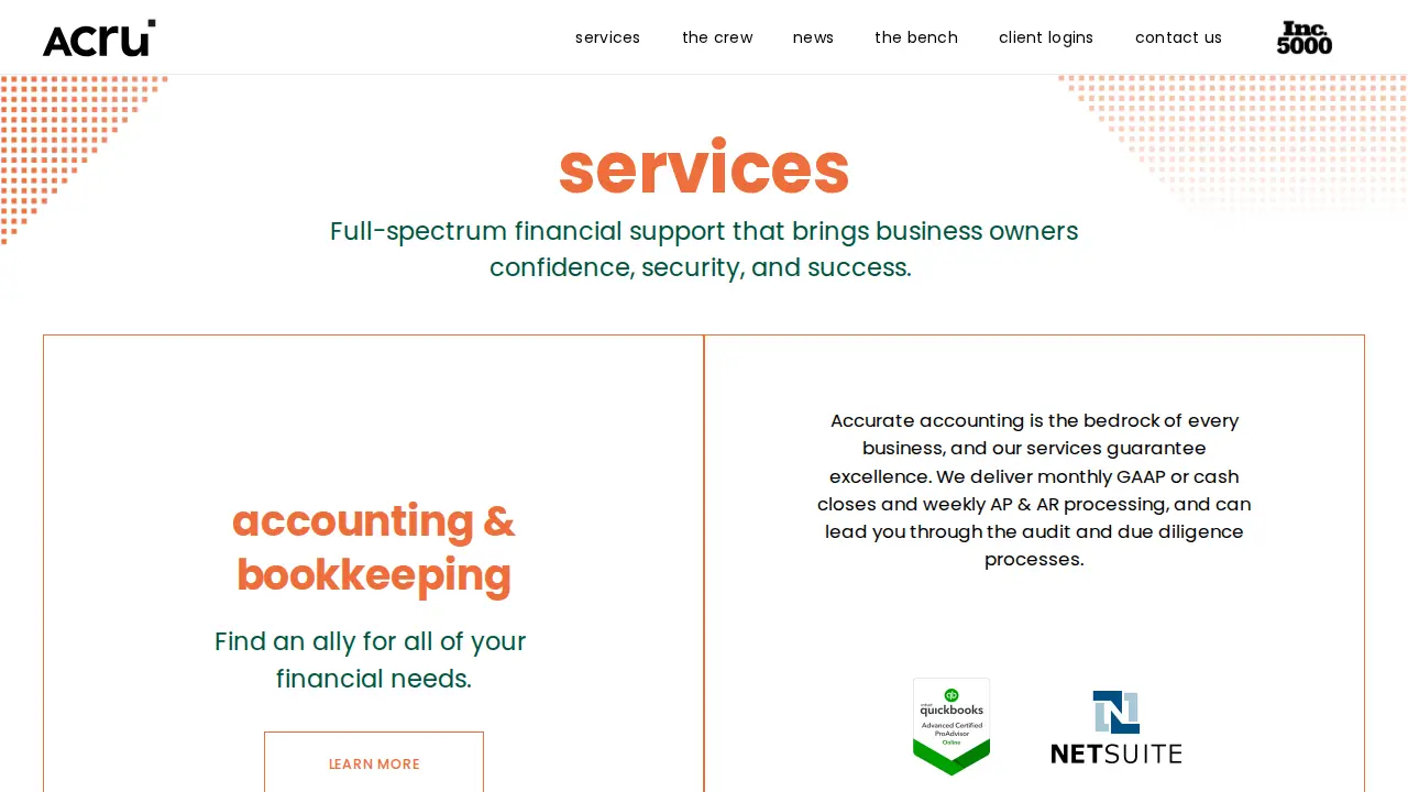Acru Accounting Solutions page