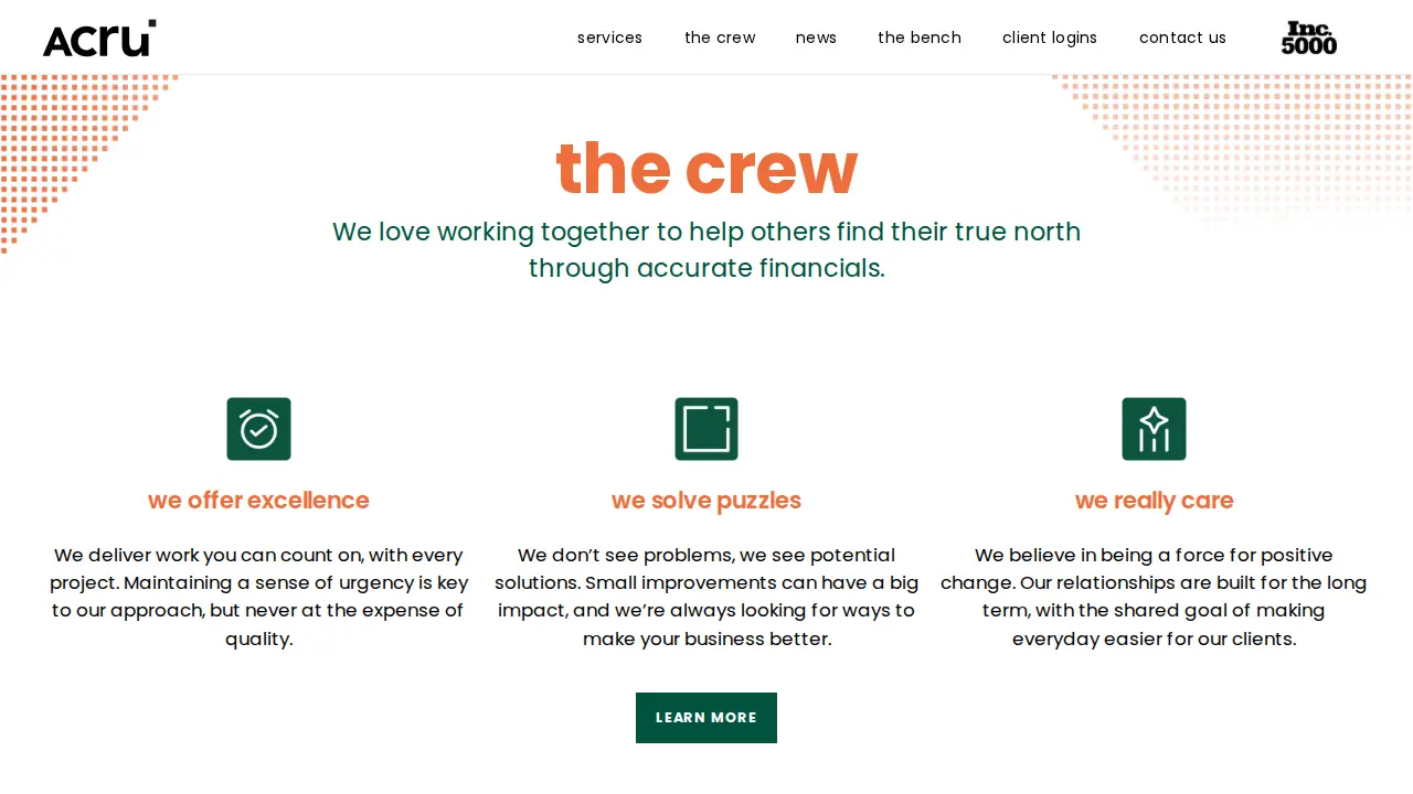 Acru Accounting Solutions page