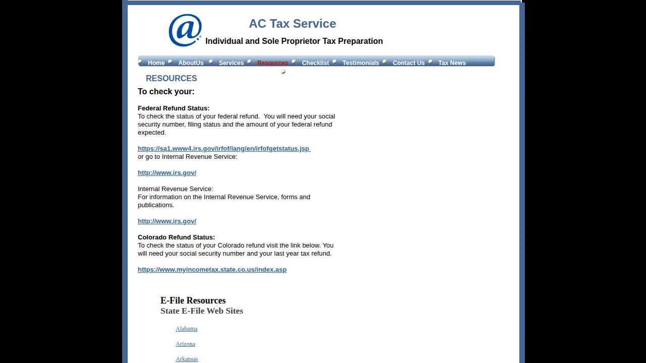 AC Tax Services page