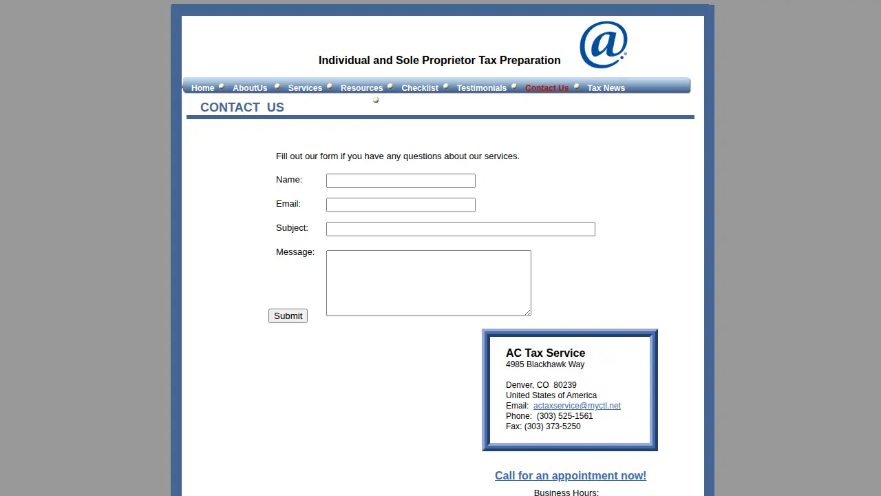 AC Tax Services page