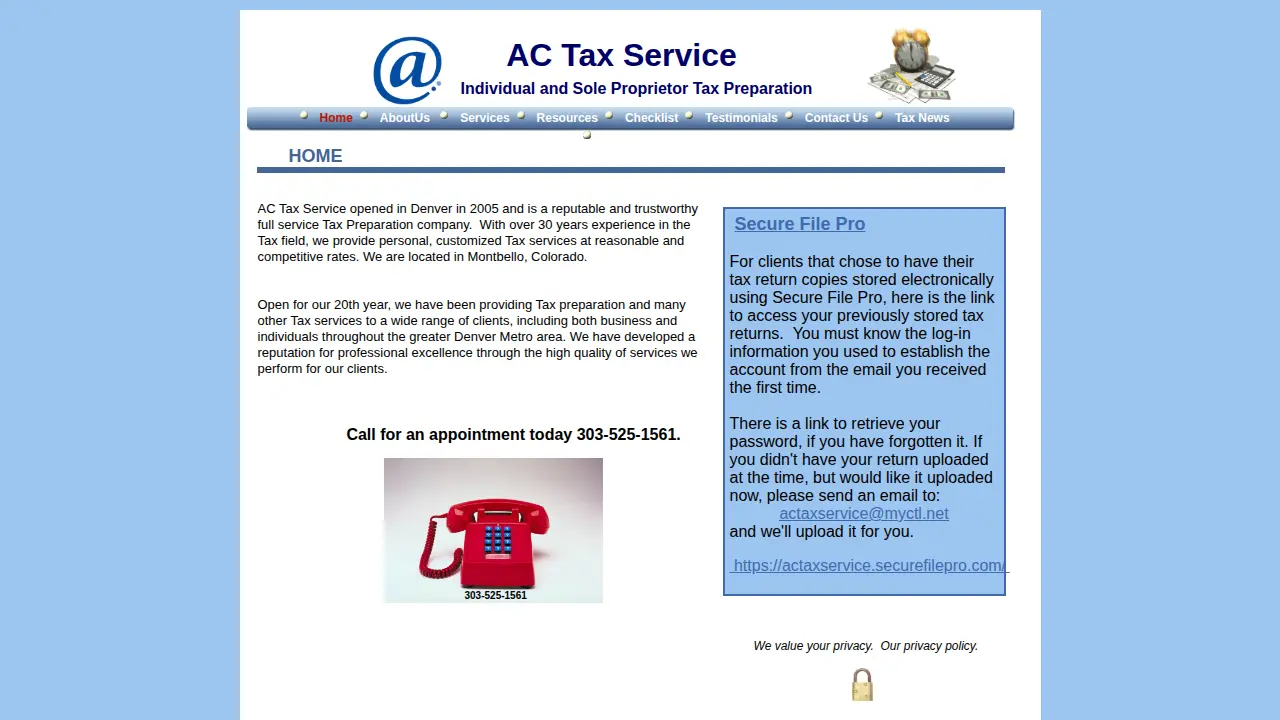 AC Tax Services page
