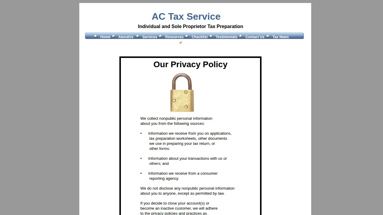 AC Tax Services page