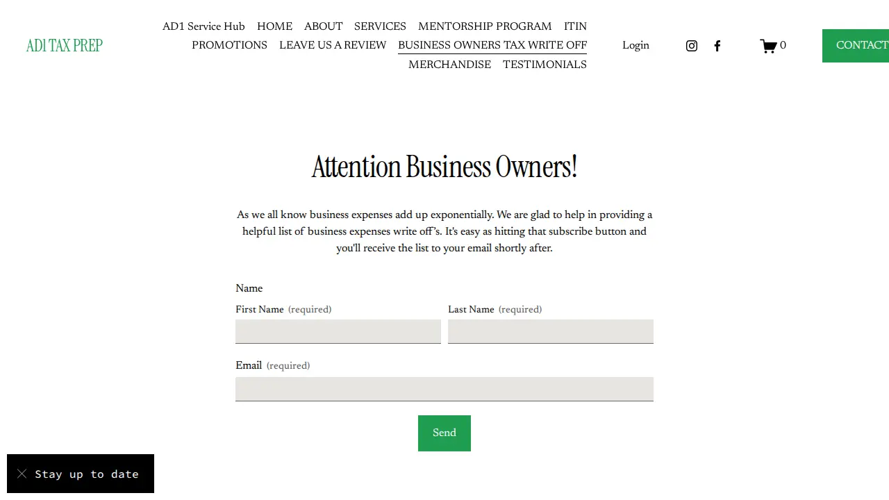 AD1 Tax Prep page