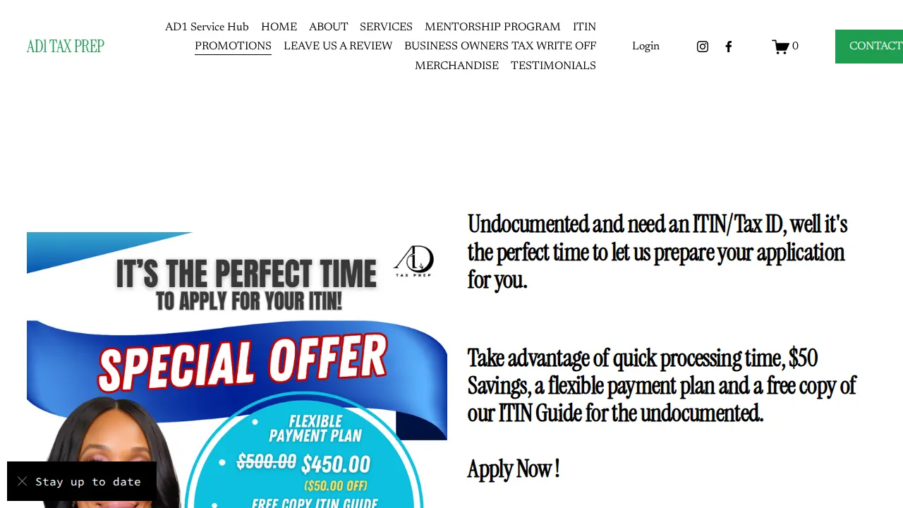 AD1 Tax Prep page