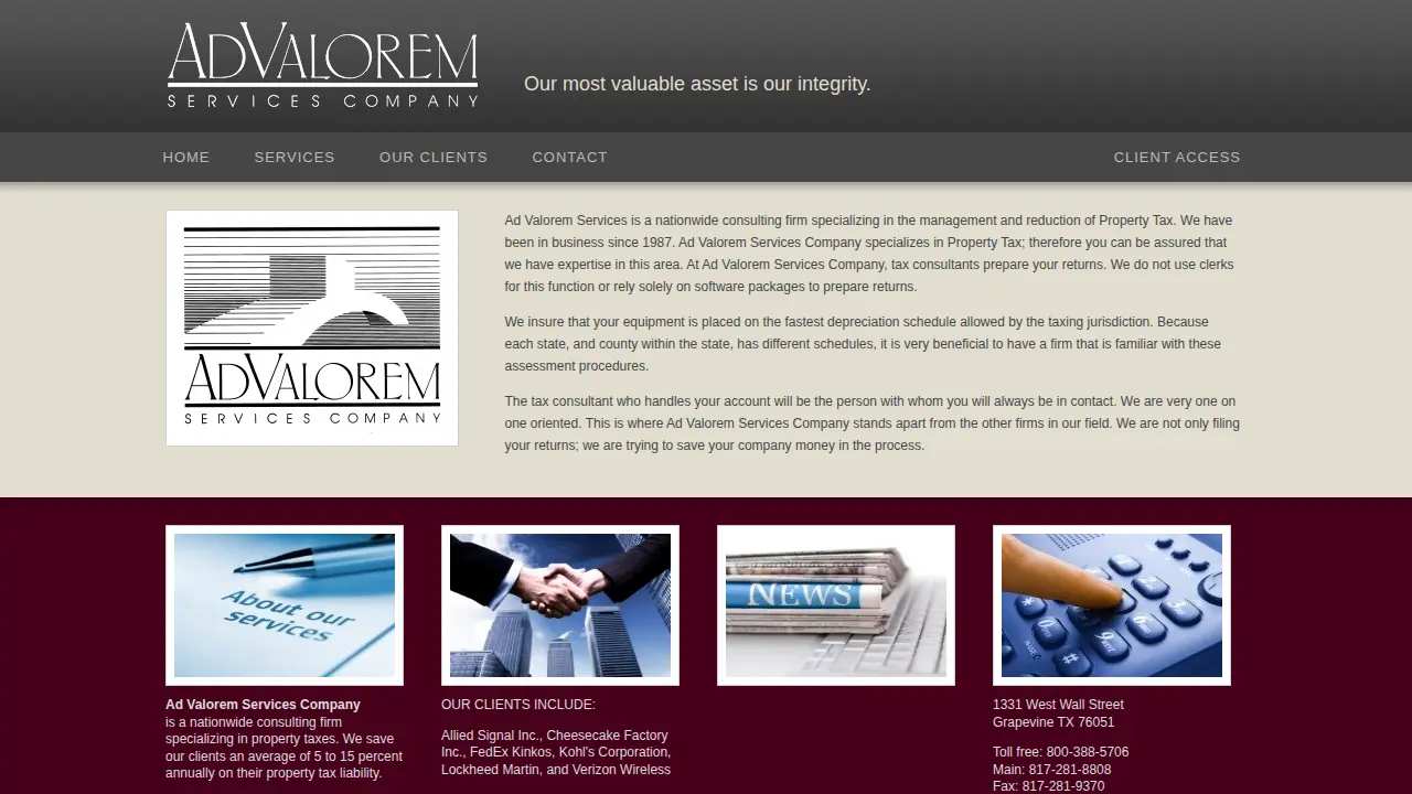 Ad Valorem Services Company page