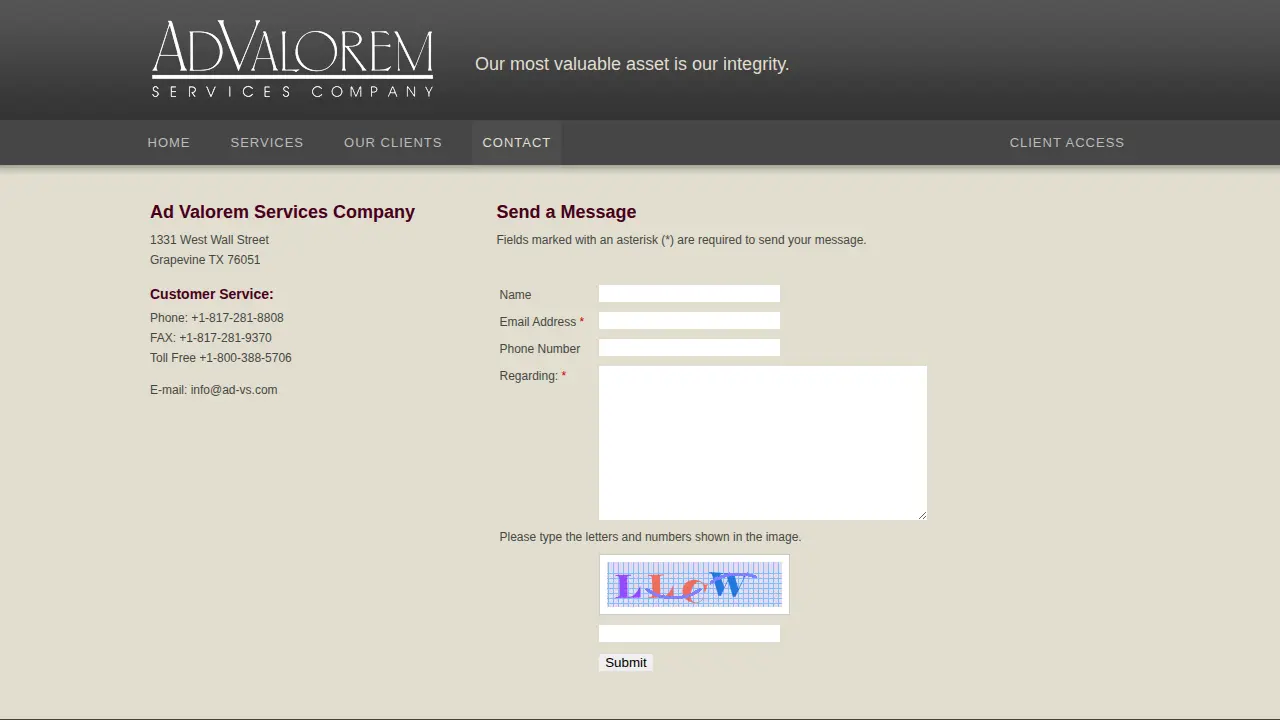 Ad Valorem Services Company page
