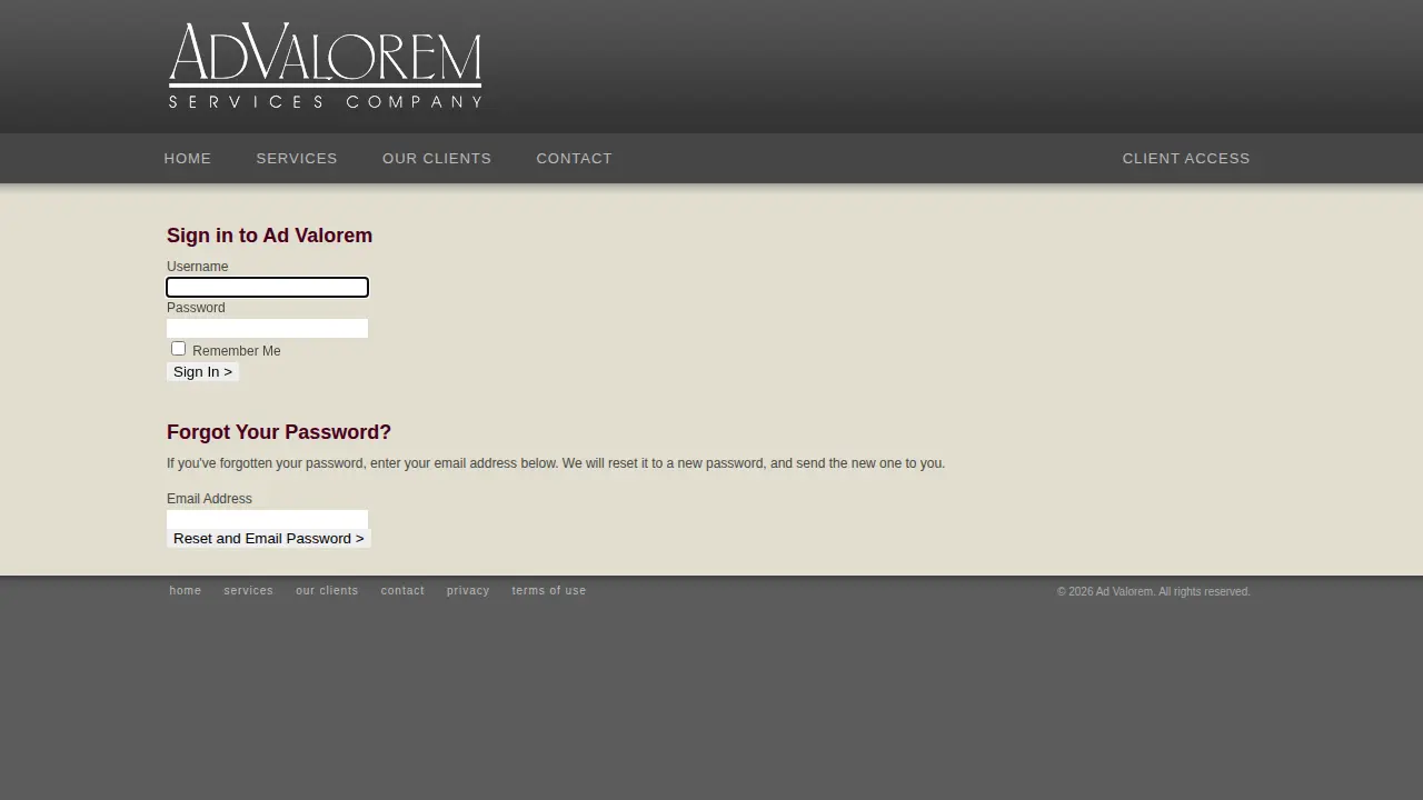 Ad Valorem Services Company page