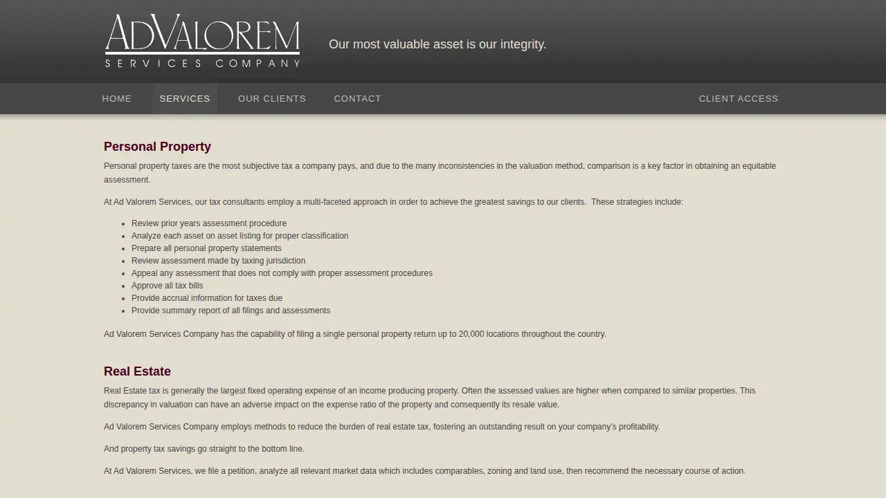 Ad Valorem Services Company page