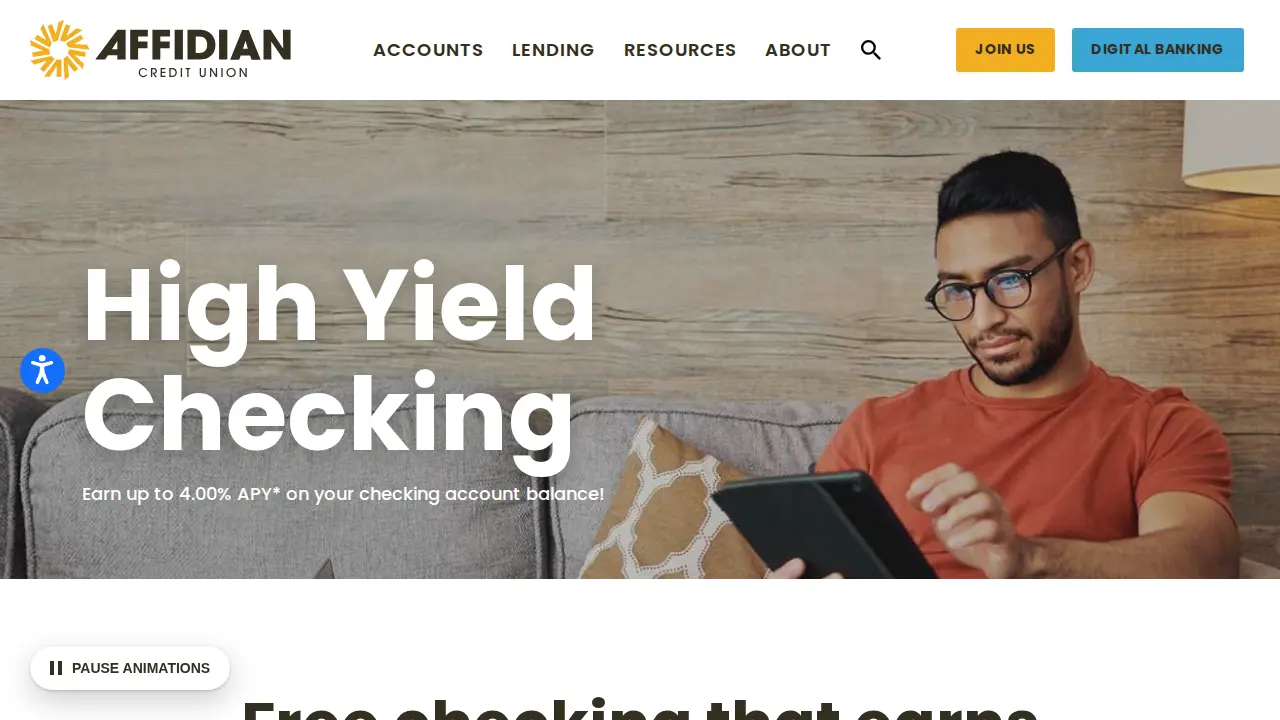 Affidian Credit Union page