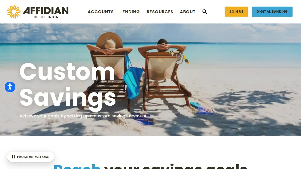 Affidian Credit Union page