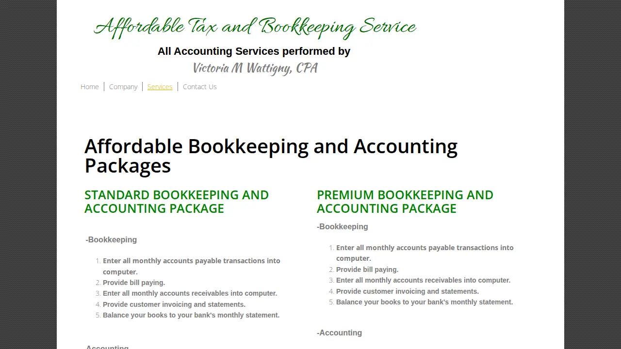 Affordable Tax & Bookkeeping Services page
