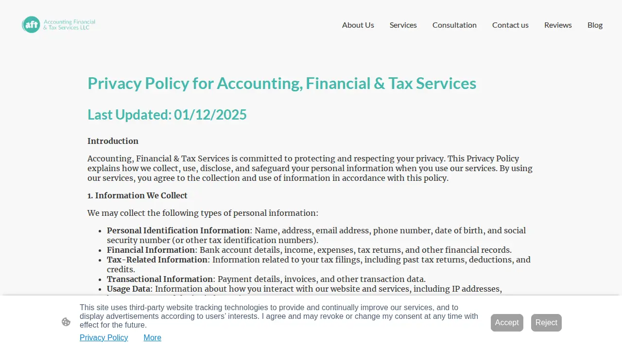 Accounting, Financial & Tax Services page