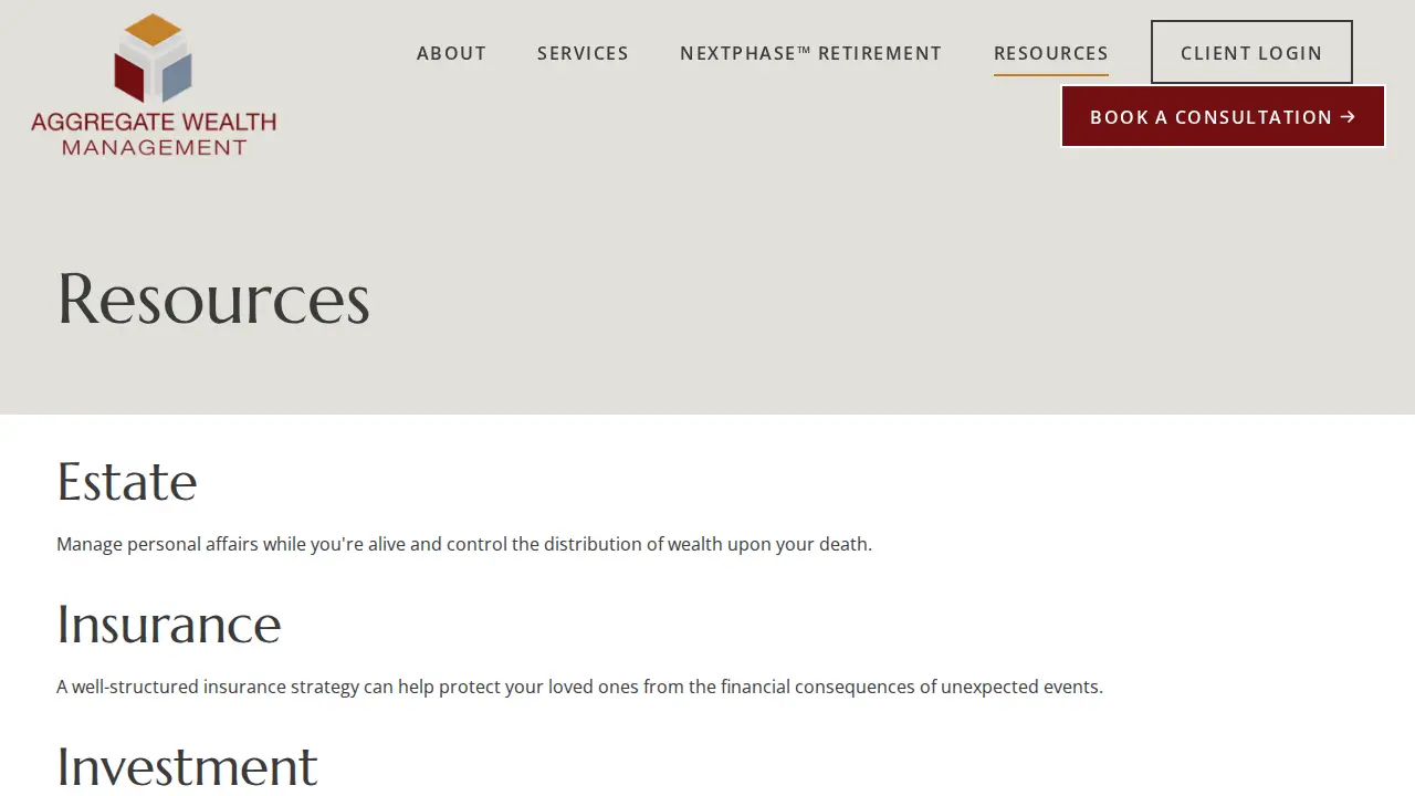 Aggregate Wealth Management page