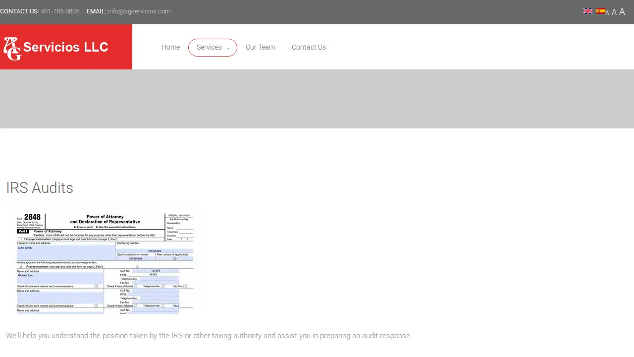 A G Servicios Asociados page