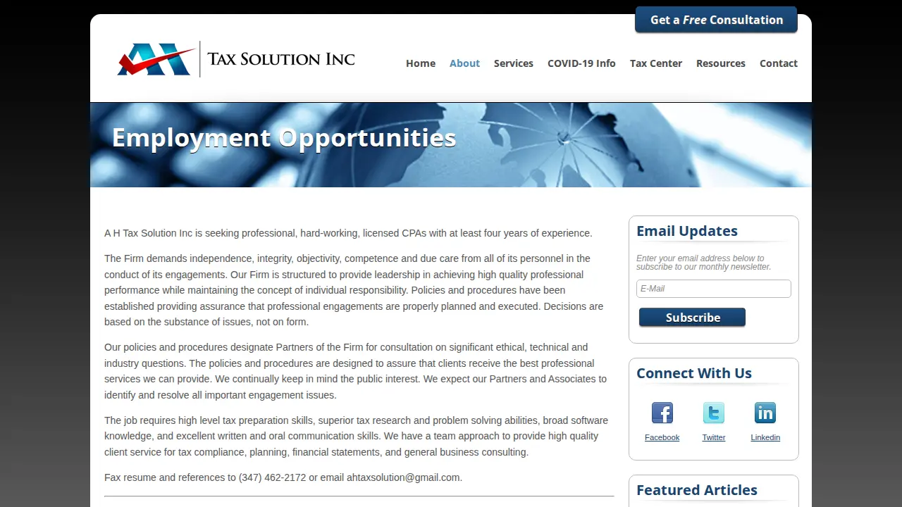 A H Tax Solution Inc page