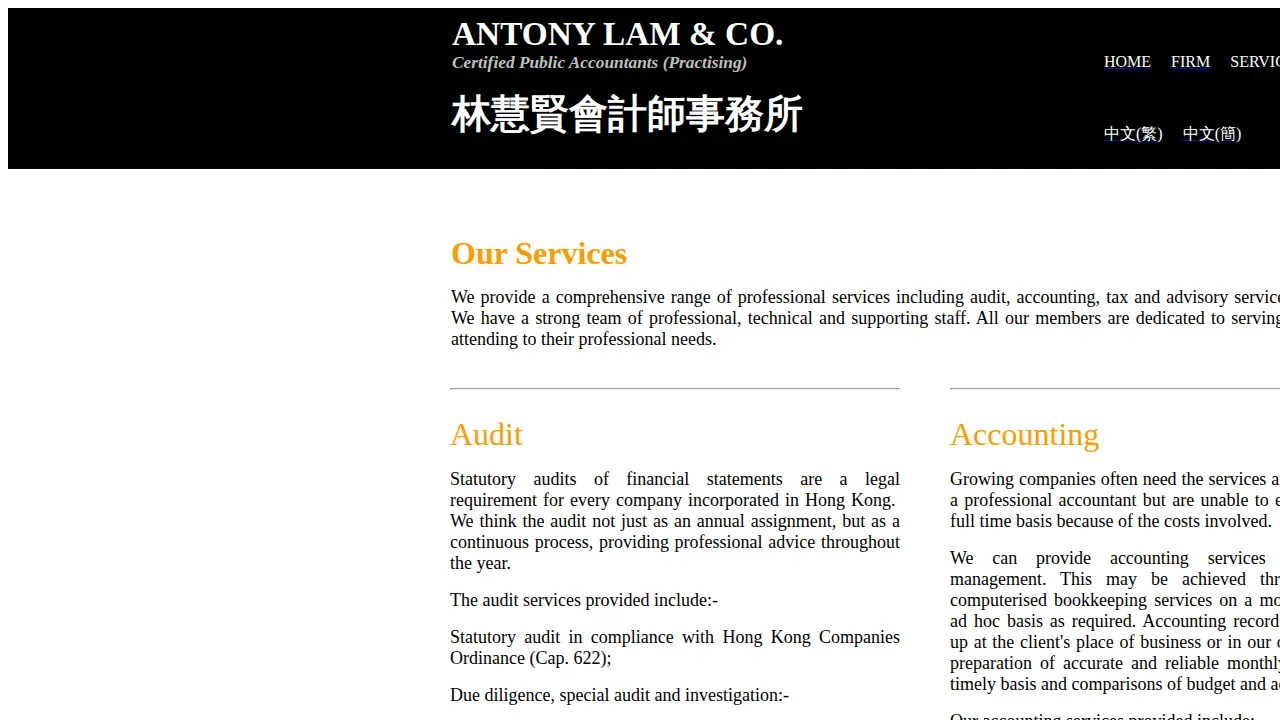 ANTONY LAM & CO., Certified Public Accountants (林慧賢會計師事務所) page