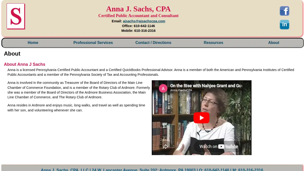 Anna J Sachs, CPA LLC page