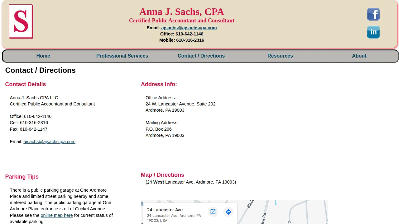 Anna J Sachs, CPA LLC page