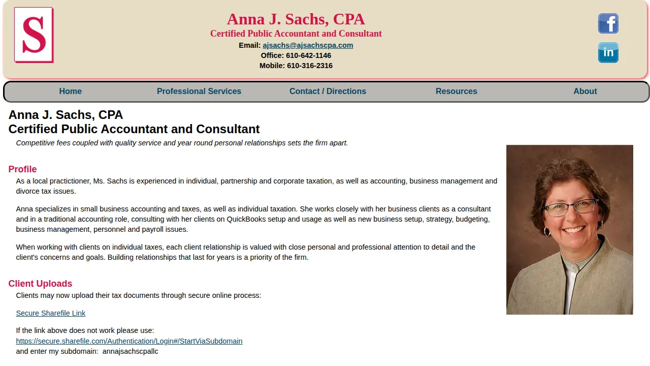 Anna J Sachs, CPA LLC page