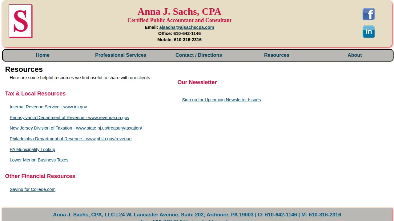 Anna J Sachs, CPA LLC page
