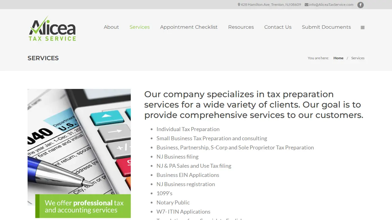 Alicea Tax Services page