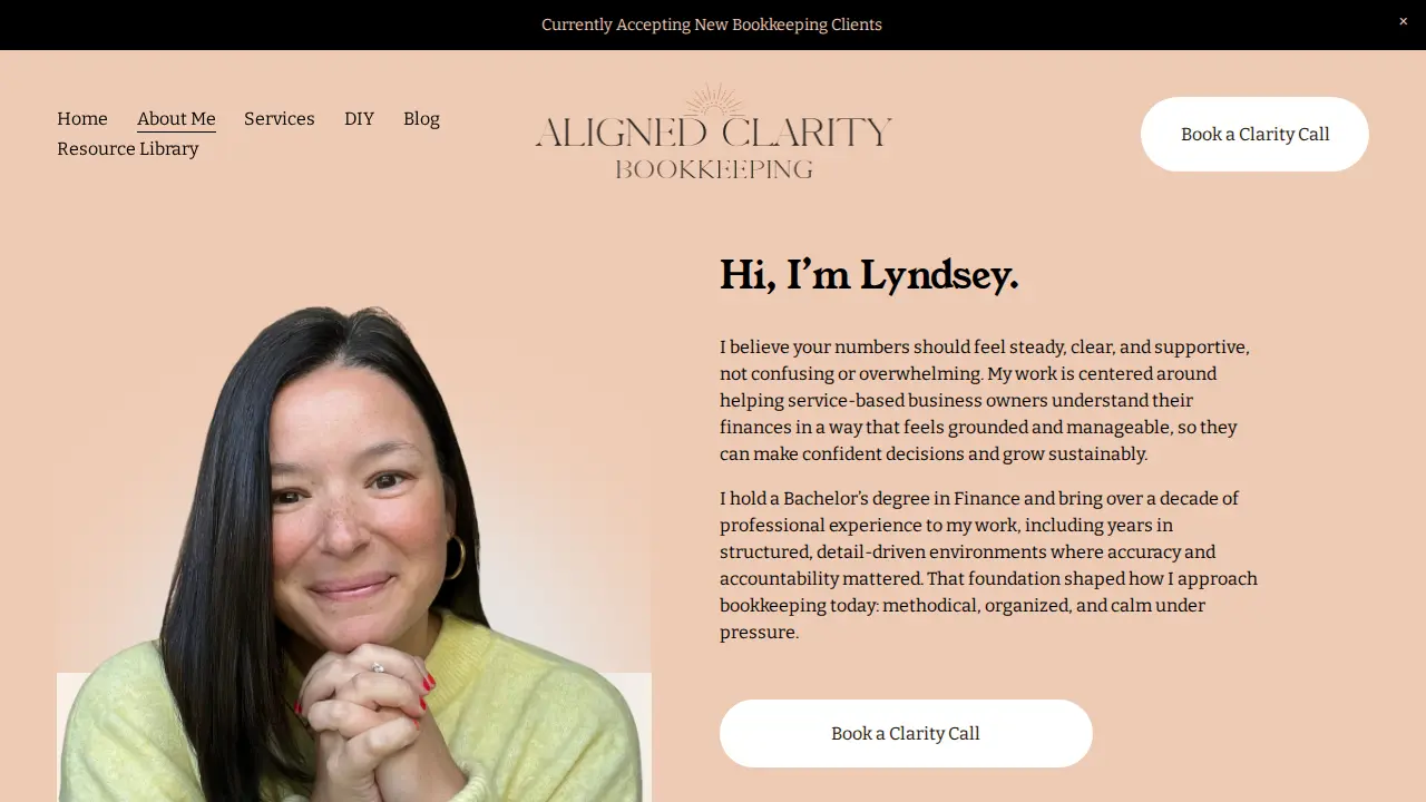 Aligned Clarity Bookkeeping page