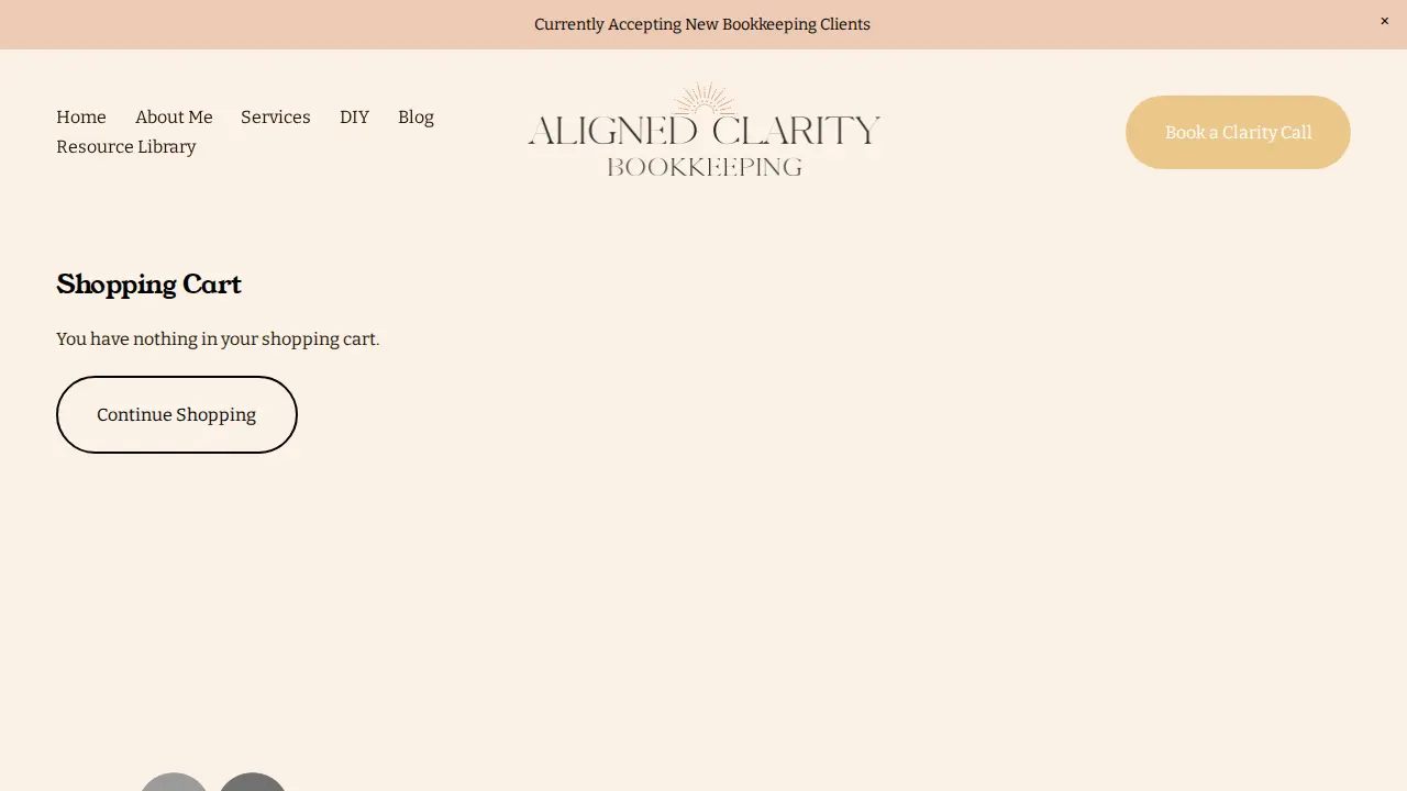 Aligned Clarity Bookkeeping page