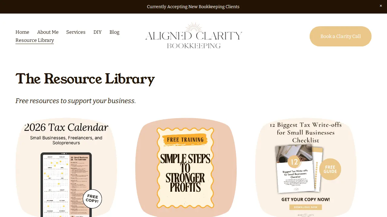 Aligned Clarity Bookkeeping page