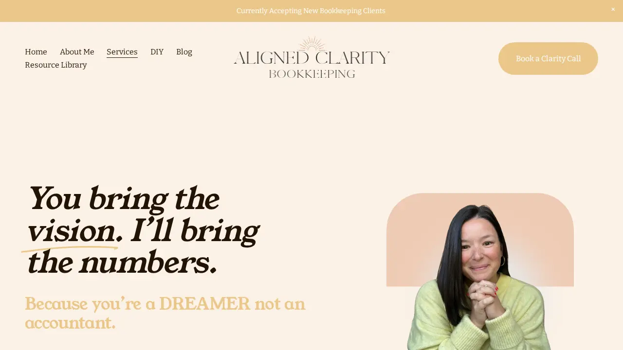 Aligned Clarity Bookkeeping page