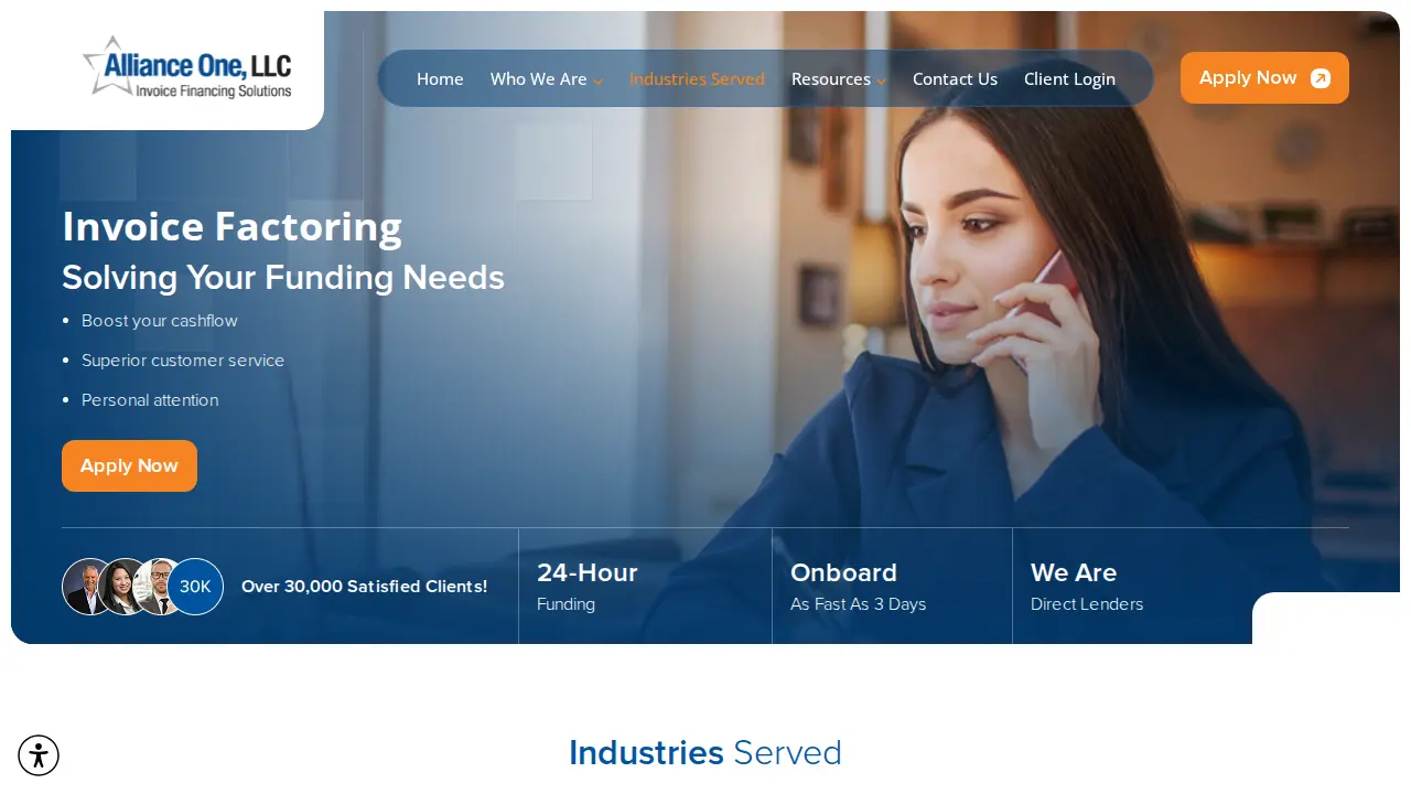 Alliance One - Invoice Factoring page