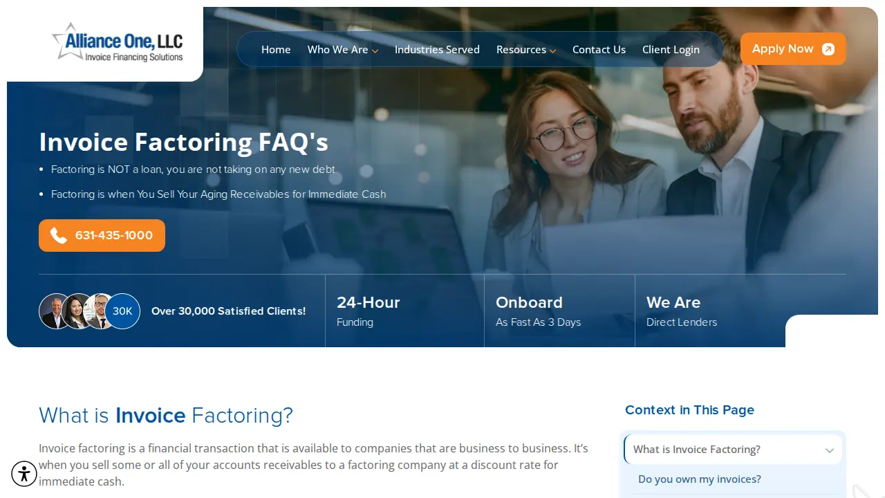 Alliance One - Invoice Factoring page