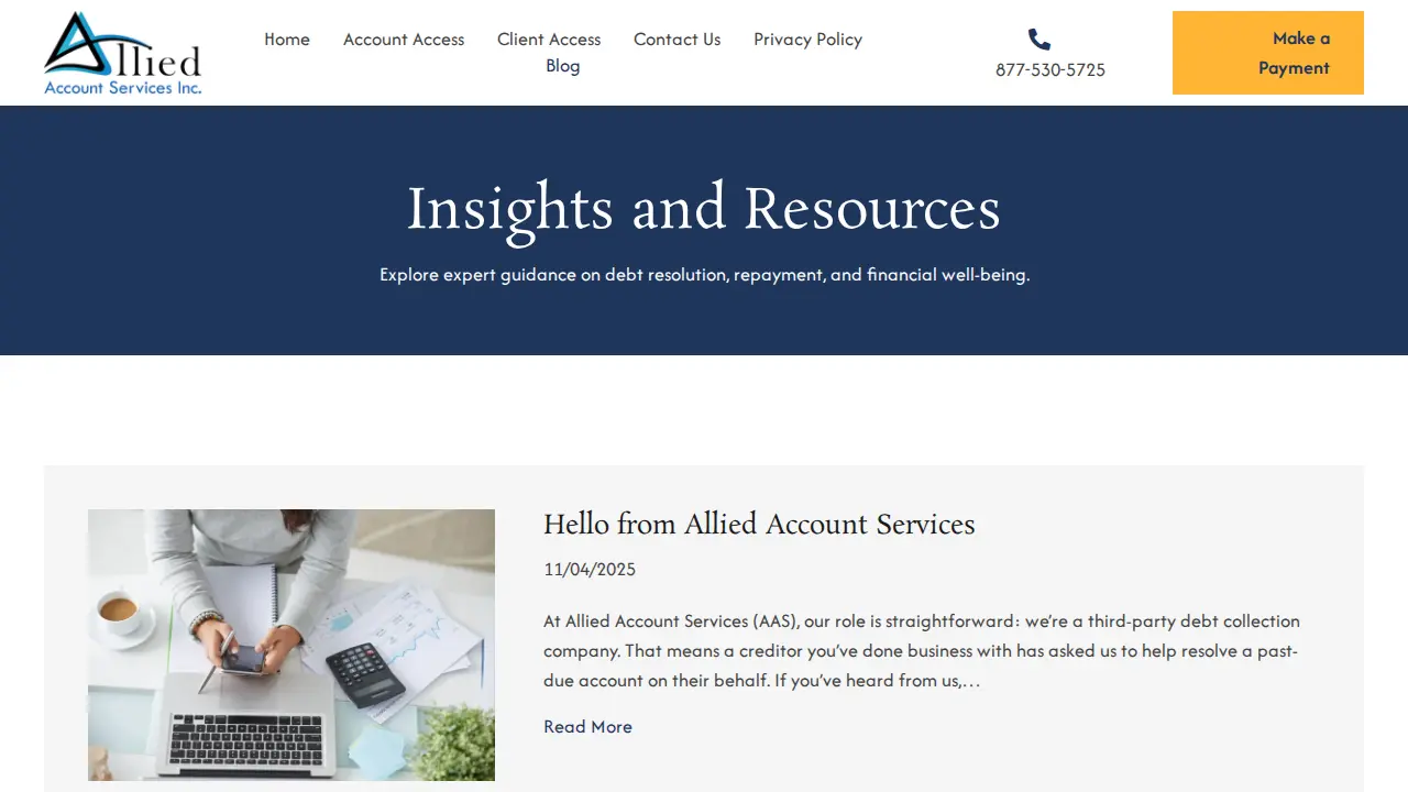 Allied Account Services page