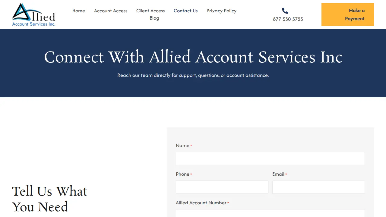 Allied Account Services page