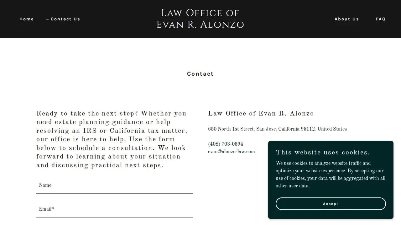 Law Office of Evan R. Alonzo page