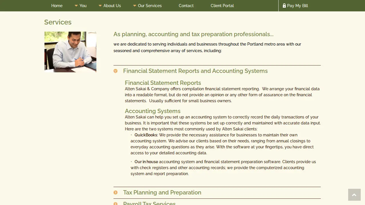 Alten Sakai CPAs, Complete Personal and Business Planning, Tax & Accounting Services page