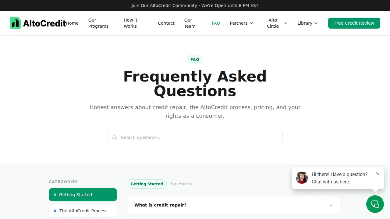 AltoCredit page