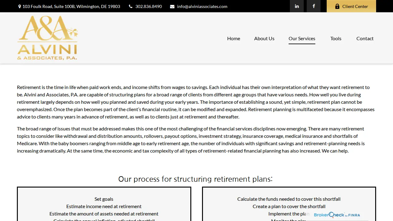 Alvini & Associates Financial page