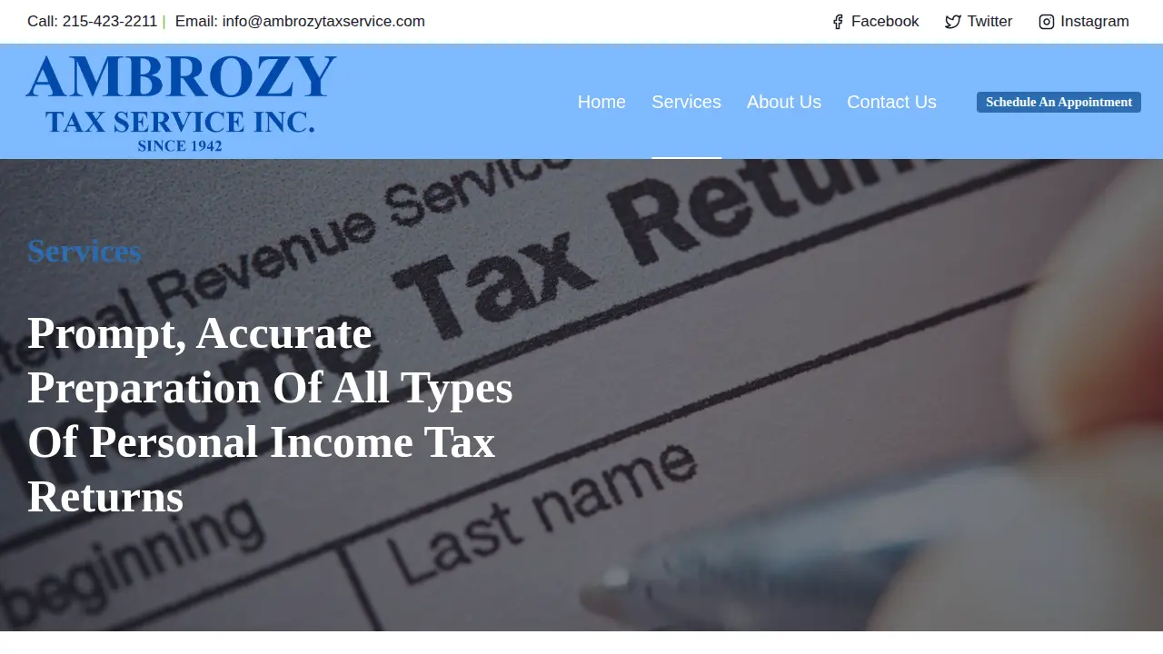 Ambrozy Tax Services page