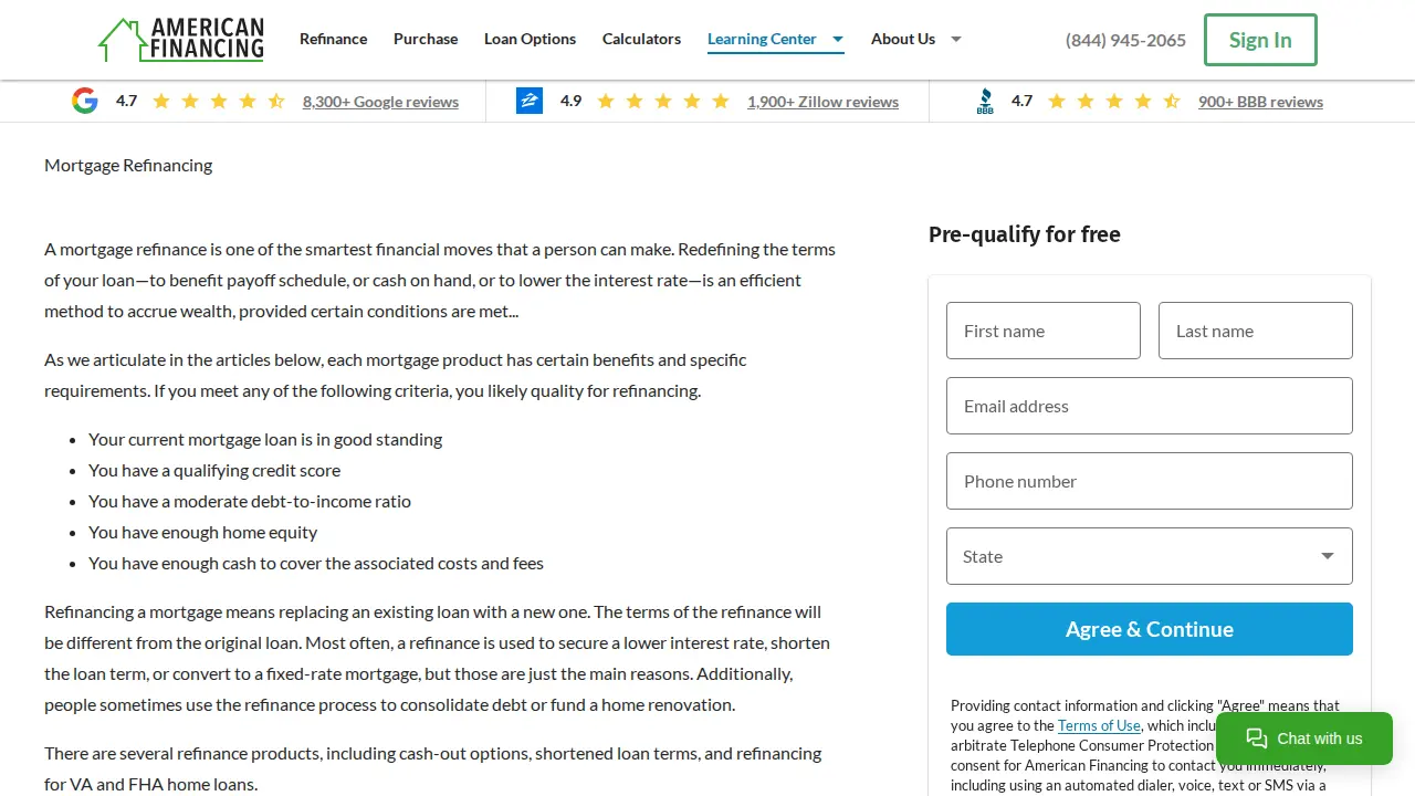 American Financing page