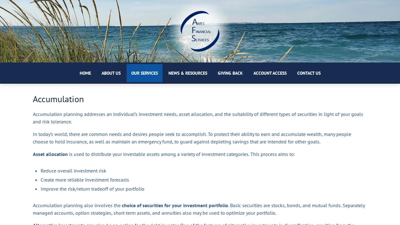 Ames Financial Services page